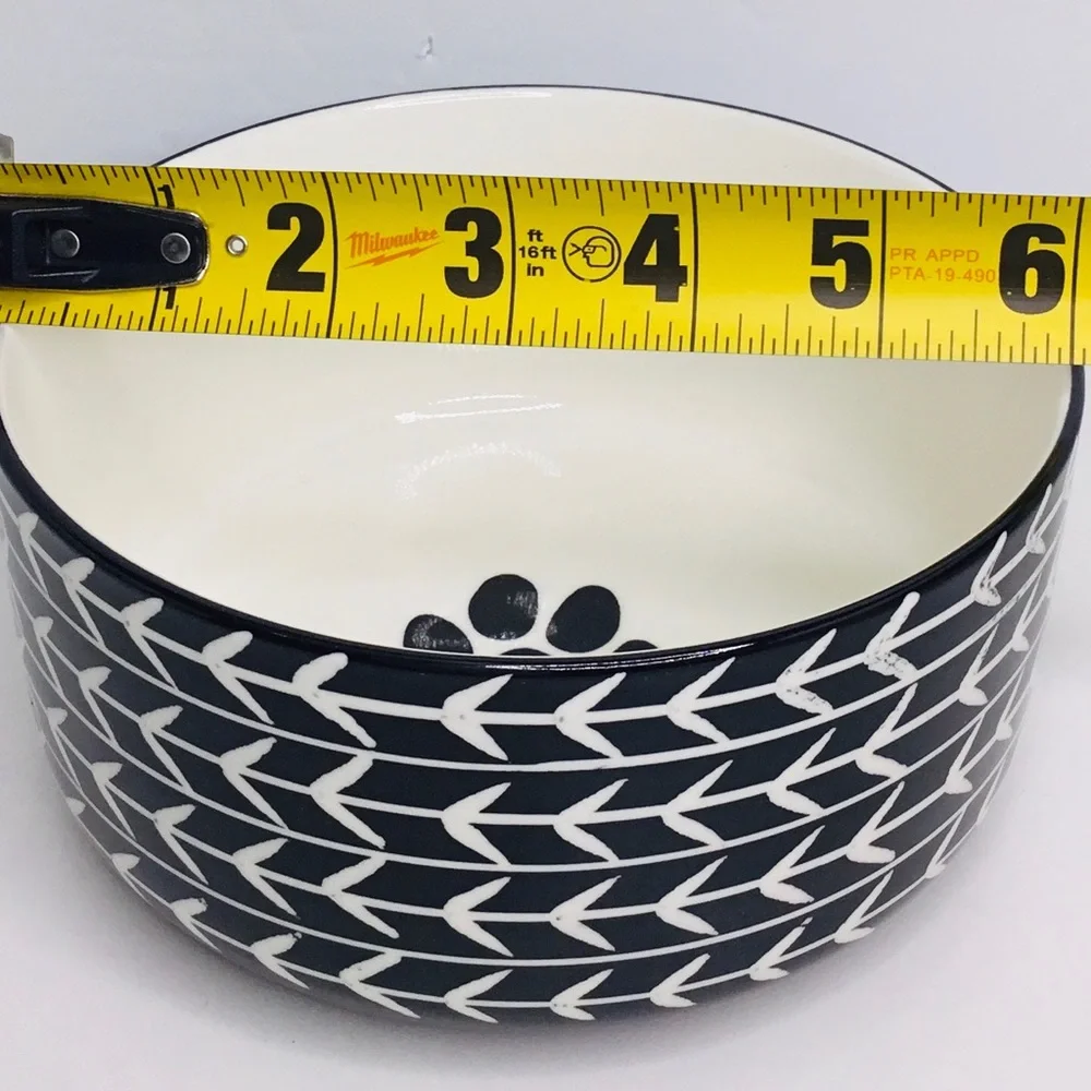 Signature Houseware WHITE ARROW Pet Bowl Cat Dog Water Food Ceramic Bla…